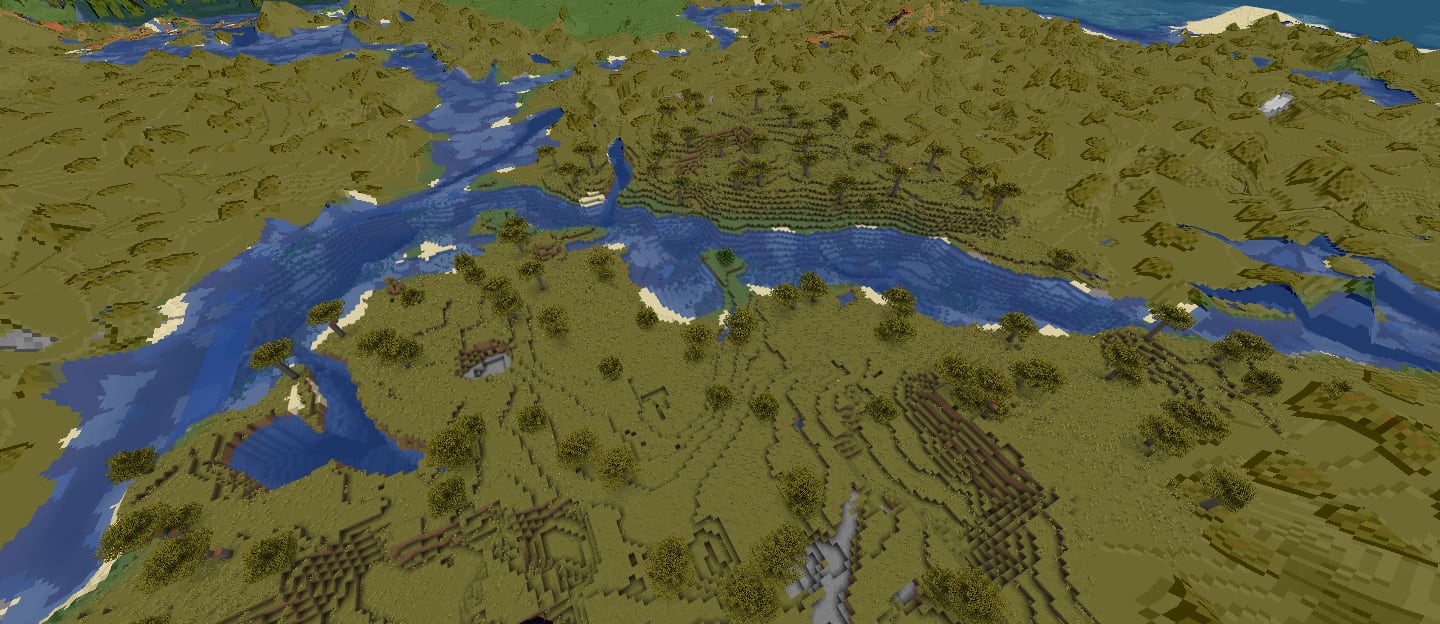 A river bend in the savanna near spawn, seen from the live map